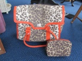 Murual Large Leopard Print Pattern Travel Bag w/ Purse on Casters