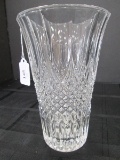 Lead Crystal Glass Tall Vase Hobnail Cut Center, Fan Cut Lower