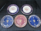 Lot - 2 Ornate Gilted Blue Band/Floral Center Plates Homer Laughlin 22 Carat Gold 11