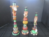 3 Tall Colorful Design Lion, Monkey, Giraffe Spindle Design Candle Holders