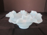 Fenton Art Glass Sky Blue Dish Crimped/Flared Trim