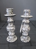 Genuine Besmo Product Spindle Design Zebra Striped Pair Candle Sticks Hand Carved in Kenya