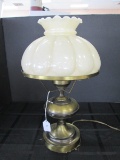 Tall Brass Metal Spindle Body w/ Aladdin Lamp w/ Tan Shade Spindle/Flared Rim Top