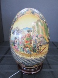 Tall Ornate Gilted Asian Hand Painted Boat Scene