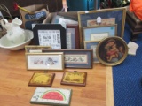 Picture Lot - Misc. Pictures in Wood Frames, Santa, Religious, Etc.