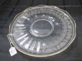 Clear Glass Platter w/ Wave Gilded Edge Etched Ornate Pattern Band