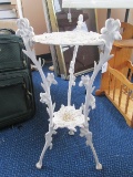 2-Tier White Metal Planter Stand w/ Floral/Curled Motif