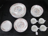 Table Tops Unlimited Peacocks/Pink Floral Band Pattern Ceramic Lot