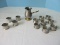 Lot - Pewter/Brass Creamer w/ Side Handle, 8 Pewter Rolled Edge Napkin Rings