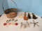 Lot - Handled Basket w/ Whimsical/Tassels, Resin Star Fish/Bejeweled Conch Shells