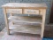 Butcher Block Drop Leaf Kitchen Island w/ Double Drawers & 2 Tier Base Shelves