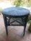 Traditional Style Wicker Round End Table w/ Base Shelf, Painted Blue-Gray Color