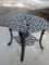 Cast Metal Patio Round Side Table w/ Ornate Pierced Scroll Work Design Black Finish