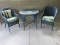 3 Piece Metal Frame Wicker Table w/ Glass & 2 Arched Back Chairs Painted Blue