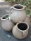 4 Connected Pottery Handled Vessel Planters Tan Glaze Finish Weathered Patina