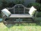 Wooden Garden Slat Bench Arched Back w/ 2 Pillows