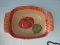 Terra Cotta Earthenware Oven Proof Baking Dish hand Painted Tomato & Pepper Leaves Trim