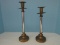 Pair - Mixed Traditional Brass & Stainless Candlesticks w/ Wax Drip Catch