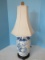 Semi-Porcelain Blue/White Orient Style Vase on Simulated Teak Wood Base