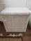 White Wash Wicker Laundry Basket Lined w/ Hinged Lid & Carved Scroll Foliage Side