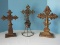 Lot - 2 Old World Style Antiqued Gilted Resin Crosses Acanthus Leaves Design on Plinth Base