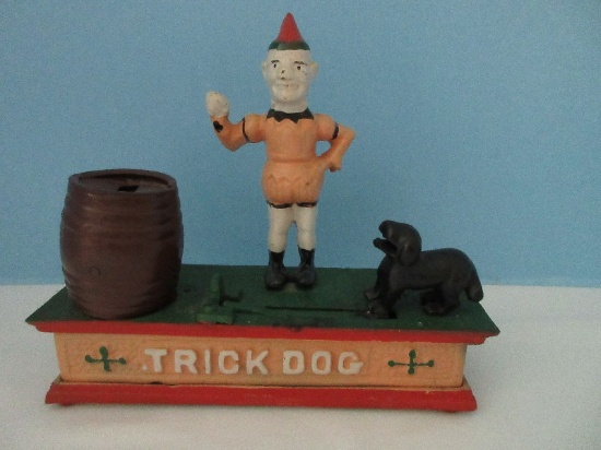 Replica Cast Iron Trick Dog & Circus Clown Toy Coin Bank