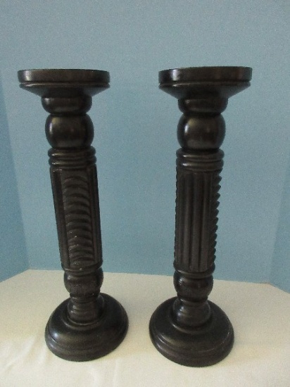 Pair - Nate Berkus Designer Pillar 17 1/2" Candle Stands Column Design Ebony Finish