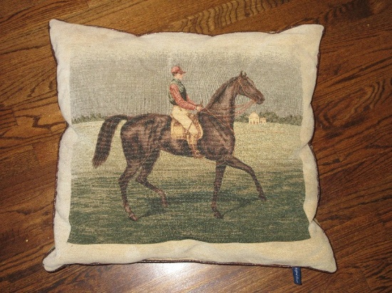 Ashford Court Equestrian Thoroughbred Horse & Jockey Large Accent Pillow