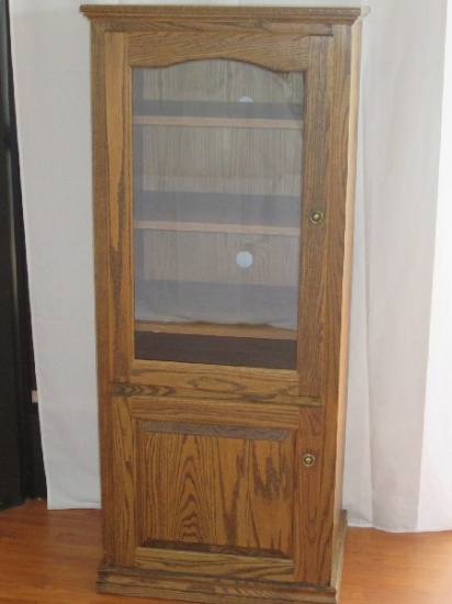 Beautiful Custom Made Oak Cabinet w/ Adjustable Shelving & Arched Glass Door