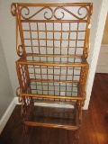 Rattan Bakers Rack w/ Glass Shelves Scroll Work & Lattice Design