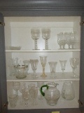 Lot - Crystal Stemware, Glass Coffee Mugs, 2 Hand Blown Pitchers, Etched Stems, Etc.