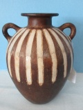 Artisan Pottery Double Handled Vessel Decorated Stripes Design by Jose Sosa Chulucanas