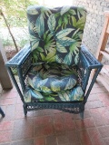 Traditional Style Wicker Arm Chair w/ Cushions Painted Blue-Gray Color