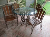 5 Piece - Splendid Wrought Iron Scroll Work Design Pedestal Patio Table