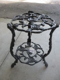 Cast Metal Intricate Pierced Rose Buds/Foliate Design 2 Tier Accent Stand