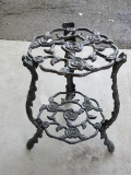 Cast Metal Intricate Pierced Rose Buds/Foliate Design 2 Tier Accent Stand