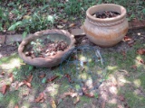 2 Clay Terra Cotta Planters, Bowl & Round Vessel Design