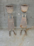 Pair - Whimsical Metal Sculpture Pot Heads Figural Boy & Girl