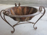 Magnificent Console Tin Bowl on Scroll Stand Base Embellished Acanthus Leaves