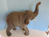 Figural Elephant Statuette w/ Glass Eyes & Leather