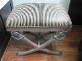 French Regency Style Sword & Scabbard Design Bench Stool w/ Upholstered Top