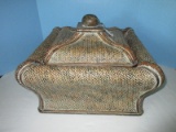 Stately Old World Style Herringbone Woven Pattern Box w/ Lid & Spheres