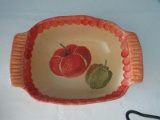 Terra Cotta Earthenware Oven Proof Baking Dish hand Painted Tomato & Pepper Leaves Trim