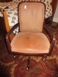 Executive Desk Chair on Casters Wood Trim