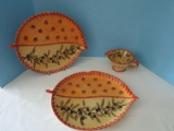 Lot - Terra Cotta Earthenware 2 Embossed Leaf Shape Serving Platters