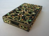 Stunning Bejeweled Reticulated Enameled Business/Calling Card Holder Hinged Lid