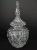 Stunning Lead Crystal Inverted Diamond Pattern Candy Dish w/ Finial Sphere Lid