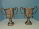 Pair - Metal Loving Cup Trophies w/ Brass Handles Lacquered Finish