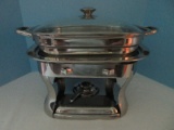 Kirkland Stainless Chafing Dish Stand w/ 5 U.S. Qt. Pan, Glass Lid & 6.5 U.S. Qt. Handled Pan