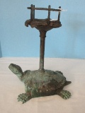 Maitland Smith Metal Cast Figural Turtle Candle Stand Verdigris Patina